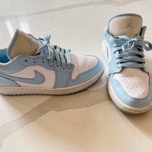 Nike Women's Shoes in Light Blue and White Air Jordan Low 1